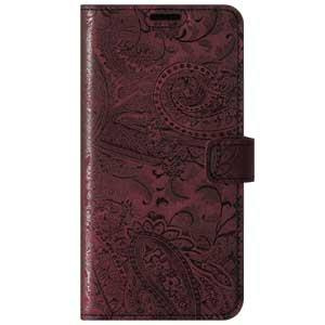 Skórzane etui na telefon RFID Wallet case - Ornament Burgund - TPU Czarne