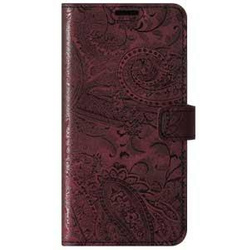 Skórzane etui na telefon RFID Wallet case - Ornament Burgund - TPU Czarne