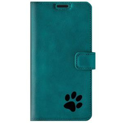 Skórzane etui na telefon RFID Wallet case - Turkus - Łapa Czarna - TPU Czarne