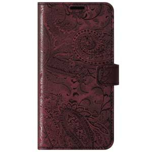 Skórzane etui na telefon Wallet case - Ornament Burgund - TPU Transparentne