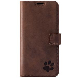 Skórzane etui na telefon RFID Wallet case - Orzechowy - Łapa - TPU Czarne