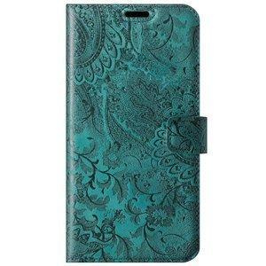 Skórzane etui na telefon RFID Wallet case - Ornament Turkusowy - TPU Czarne