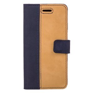 Skórzane etui na telefon Wallet case Duo - Nubuk Granatowy i Camel - TPU Transparentne