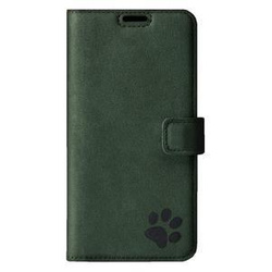 Skórzane etui na telefon RFID Wallet case - Nubuk Ciemny Zielony - Łapa Czarna - TPU Czarne