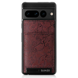 Etui skóra naturalna Back case z podpórką - Ornament Burgund - TPU Czarne