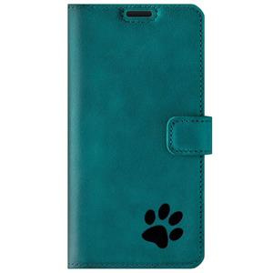 Skórzane etui na telefon RFID Wallet case - Turkus - Łapa Czarna - TPU Czarne