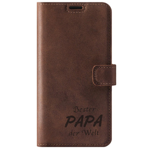 Skórzane etui na telefon Wallet case - Orzechowy - Bester Papa - TPU Transparentne