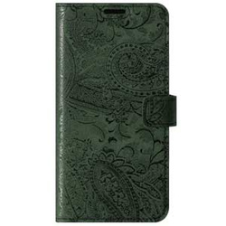 Skórzane etui na telefon Wallet case - Ornament Zielony - TPU Transparentne