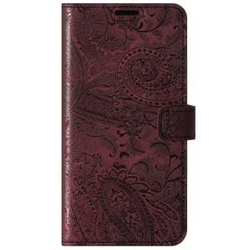 Skórzane etui na telefon Wallet case - Ornament Burgund - TPU Transparentne