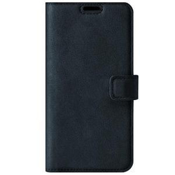 Skórzane etui na telefon RFID Wallet case - Nubuk Granatowy - TPU Czarne