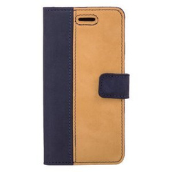 Skórzane etui na telefon Wallet case Duo - Nubuk Granatowy i Camel - TPU Transparentne