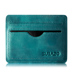 Slim Card Wallet Etui Skórzane Małe - Turkusowy