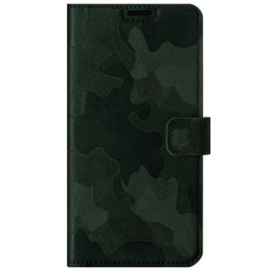 Skórzane etui na telefon RFID Wallet case - Moro Ciemny Zielony - TPU Transparentne