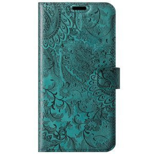 Skórzane etui na telefon RFID Wallet case - Ornament Turkusowy - TPU Transparentne