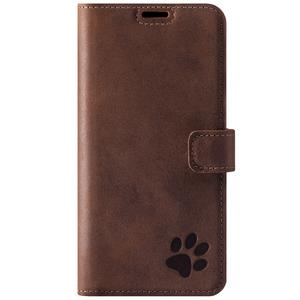 Skórzane etui na telefon RFID Wallet case - Orzechowy - Łapa - TPU Czarne