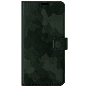 Etui ze skóry naturalnej na smartfon RFID Prestiż - Moro Ciemny Zielony - TPU Czarne