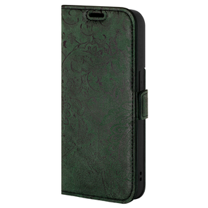 SURAZO Premium MJ - Skórzane Etui Na Smartphone Portfel z Klapką - Ornament Ciemny Zielony