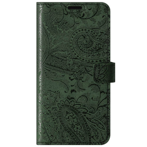 Skórzane etui na telefon RFID Książkowe - Ornament Zielony- TPU Czarne