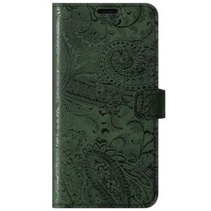 Skórzany pokrowiec na smartfon RFID Portfel z Klapką Premium - Ornament Zielony - TPU Czarne